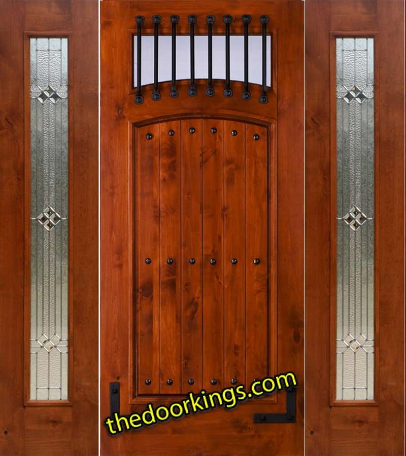 sw64 knotty alder wood door with two builder zinc sidelites